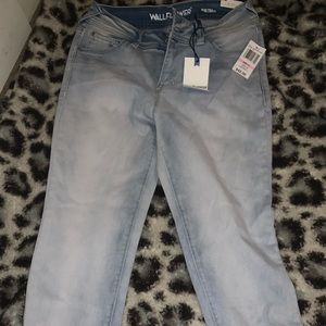 light blue jean cuffed pants